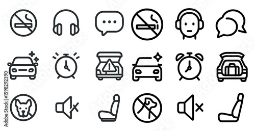 Transportation and communication line icons set – outline, vector, car and speech symbols
