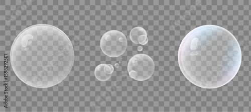 Realistic Grey Soap Bubbles on Transparent Background. Vector EPS10