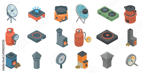 Home appliances isometric icons set – kitchen, cooking, household utilities