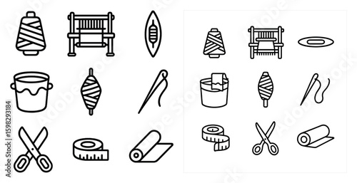 Textile and sewing outline icons set – fabric, crafts, needlework essentials