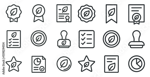 Certification and approval icons set – outline, silhouette, badge and stamp symbols