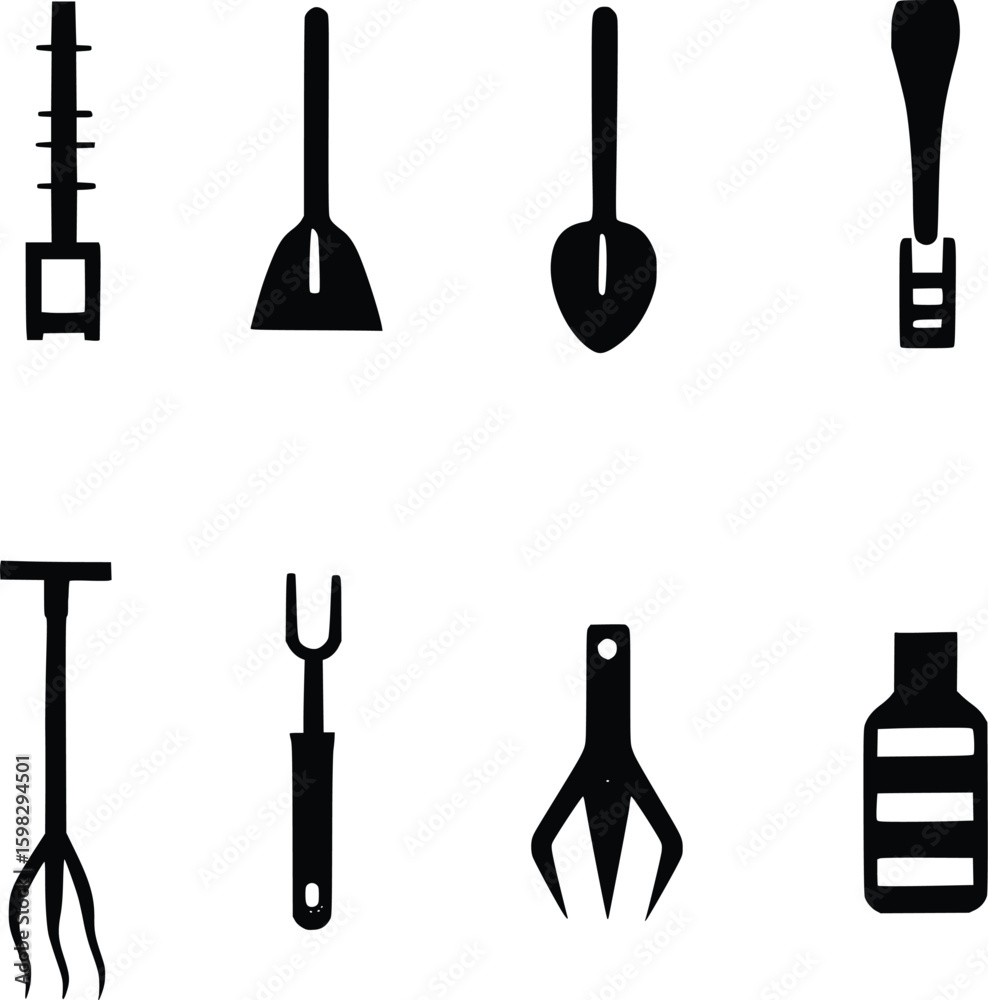 Obraz premium Minimalist Kitchenware Silhouettes Vector Pack