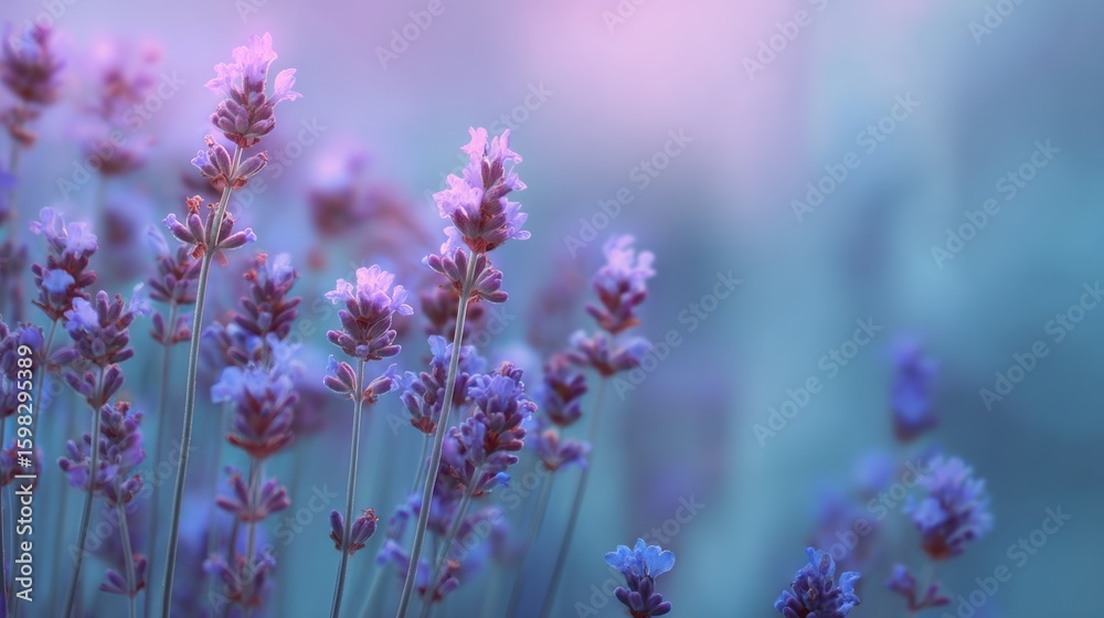 Obraz premium A tranquil scene of lavender flowers swaying gently in the breeze, exuding calming vibes and natural beauty.
