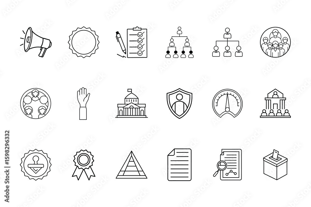 Fototapeta premium Set outline icons for governance social concepts vector