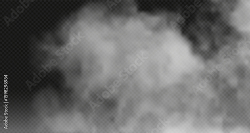White steam spray and abstract water vapor isolated on a black background. Texture concept: cold fog or hot steam, fog and cloud for air pollution design, smog. png