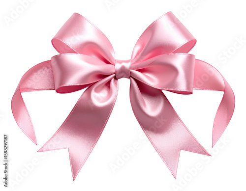 Top-Down View of Flat Pink Ribbon Bow – Soft Decorative Element for Packaging.