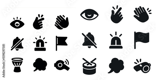 Communication and alert solid icons set – filled, symbols for notification use