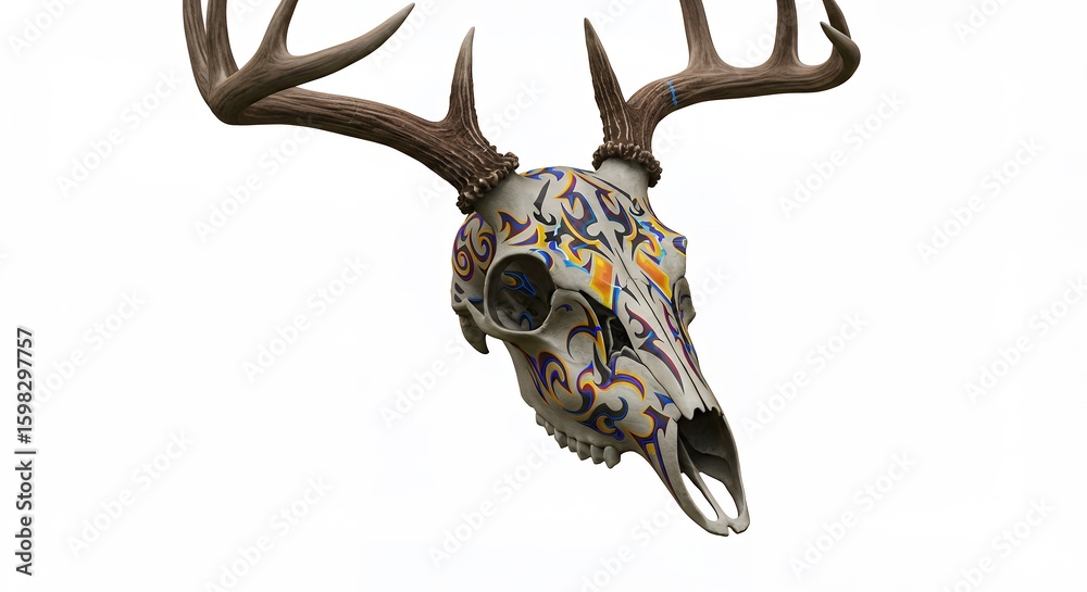 Fototapeta premium Deer skull decorated with colorful patterns
