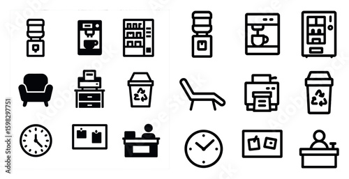 Office and business outline icons set – sleek, linear workspace symbols