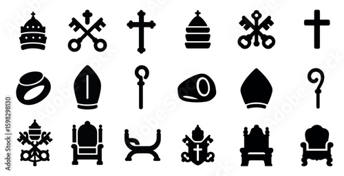 Religious solid icons set – silhouette, filled, faith and worship symbols
