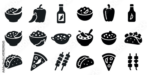 Mexican cuisine solid icons set – filled, spicy, traditional food symbols