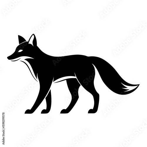 Black silhouette of a fox in motion on a white background