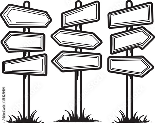 Vector Wooden Direction Signpost Icons Set