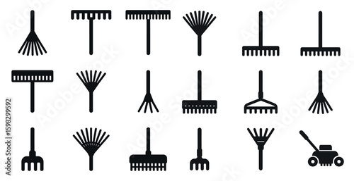 Gardening tools solid icons set — filled, equipment, lawn and garden symbols
