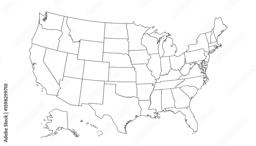 Fototapeta premium Simple outline map of the United States