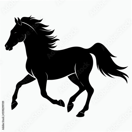 Dynamic black horse galloping silhouette