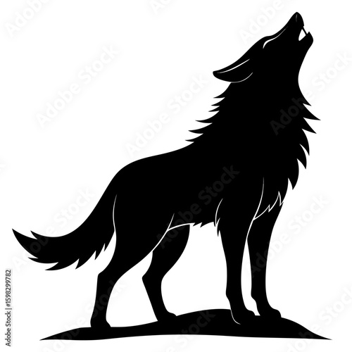 Black silhouette of a howling wolf in white background
