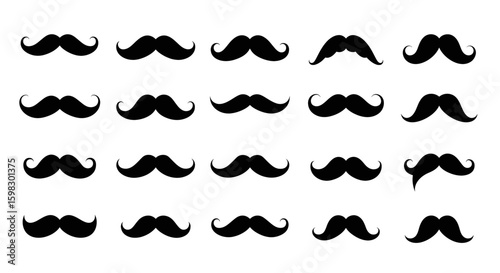 Black Hipster Mustache Icon Set. Vector Illustration isolated on white background.
