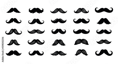 mustache, vector, set, collection, moustache, illustration, men, style, facial, hipster