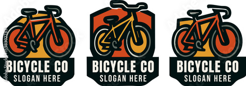 Three distinct stylized bicycle company logos with bike graphics.