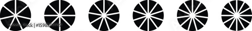 Pie chart with black segments. Circle semicircle quarter shapes. Сircle flat diagram. Circle icons for Infographic wheel segment. Vector illustration eps 10. Infographic element round shape.	
