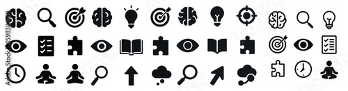 Cognitive and learning silhouette icons set – brain, education, study symbols