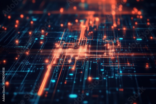 Wallpaper Mural Abstract Background with Geometric Shapes and Circuit Lines Torontodigital.ca