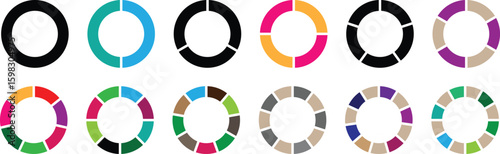 Pie chart set. Set of colorful pie charts, Different color circles isolated. Infographic element round shape. multicolored collection set of circle diagram, infographic design.	
