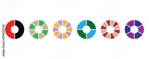 Pie chart infographic icon set. circle division infographic set. Pizza or donut round diagram. Segmented circle icons for infographic, data analysis, web design. Vector illustration eps 10,