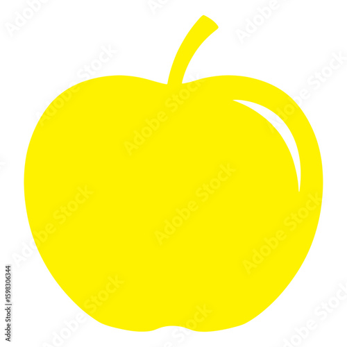 A vibrant yellow apple with a stylized stem and a subtle highlight, presented against a clean white background, offering a simple yet impactful visual representation of fruit and healthy eating