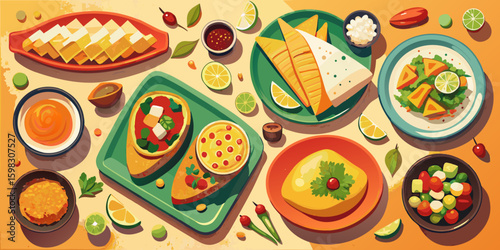 Colorful Easter eggs adorn a vibrant yellow background, while a delicious pepperoni pizza with rich mozzarella and fresh vegetables awaits as a delightful Italian meal