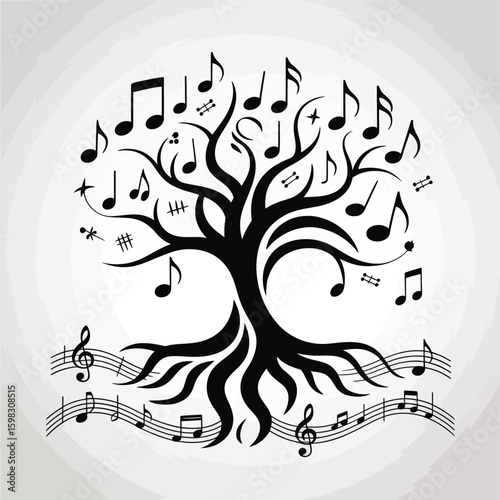 Musical tree of life with notes and staff lines