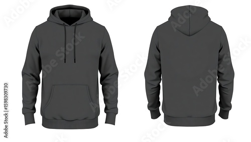 Gray Hoodie Mockup Front and Back Views Isolated on White Background