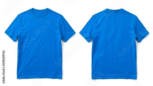 Blue T shirt template front and back views on white background