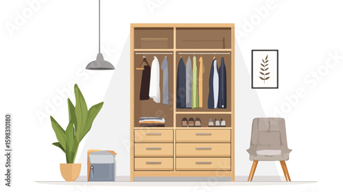 Sleek and Stylish Modern Wardrobe Furniture Vector Illustration for Interior Design Projects