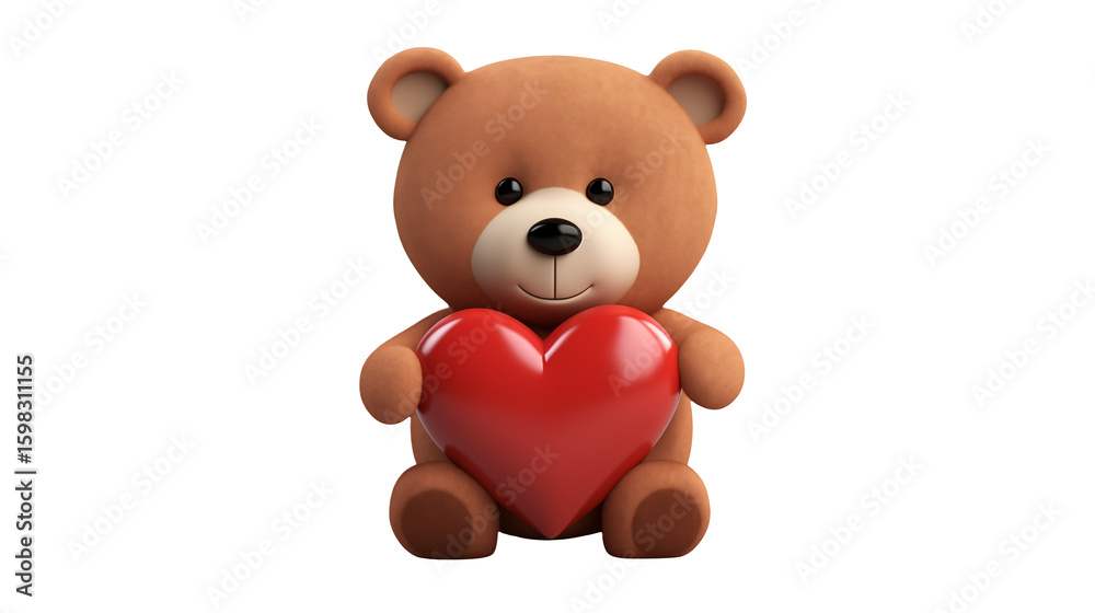 Naklejka premium Adorable teddy bear holding a red heart, perfect for Valentine's Day greeting cards and romantic designs
