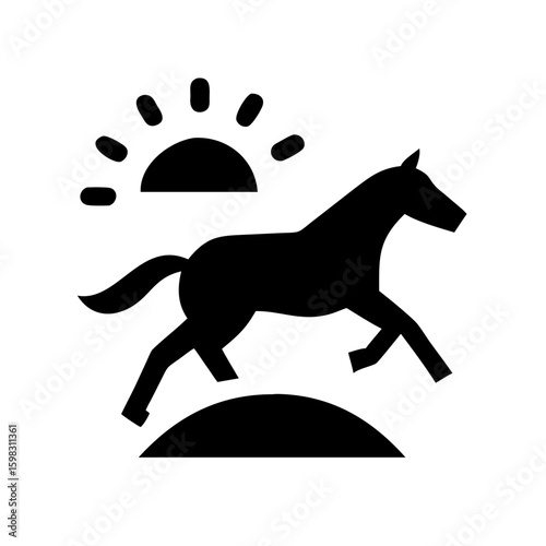 Silhouette of Horse Running on Hill at Sunrise