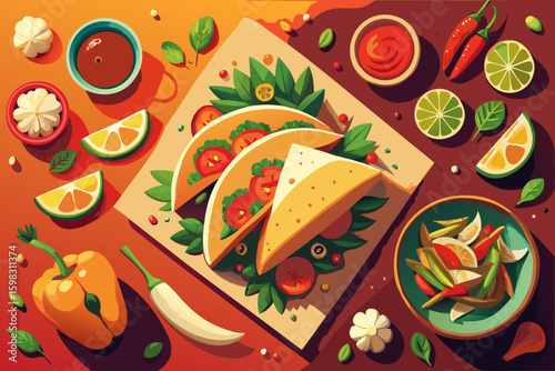 A delicious Italian pizza with cheese, vegetables, and tomato on a plate, a healthy meal vector illustration