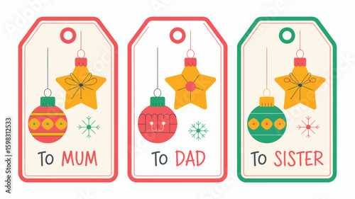 Festive Christmas Gift Tags for Family Members Vector Illustration Design