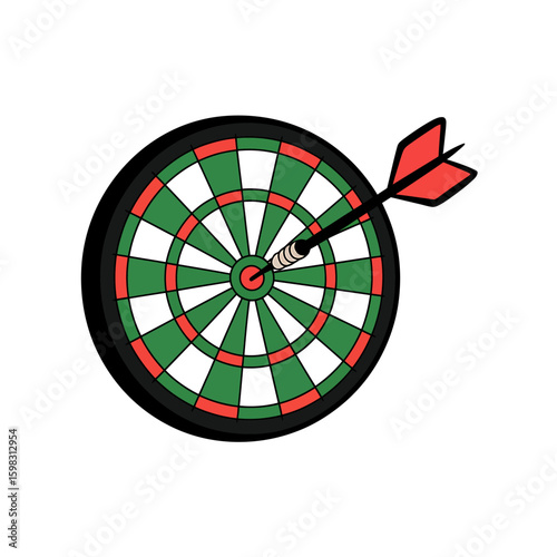 Dart hitting the bulls eye on a dartboard representing target achievement and focus on precision and accuracy for success