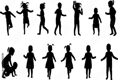 Silhouettes active playful babies and children
