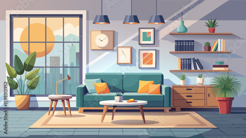Minimalist modern living room interior background, living room mock up in scandinavian style, empty wall mockup, 3d rendering
