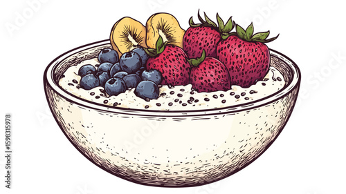 Delicious Porridge with Colorful Toppings Engraving for Culinary Inspiration