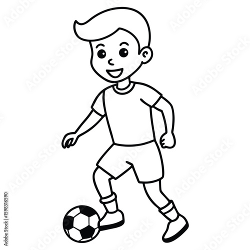 Cartoon boy playing soccer with a football