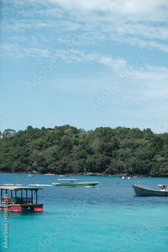 Tranquil Tropical Island Seascape with Traditional Boats