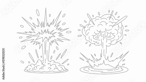 Explosion Animation Set Outline Illustration Nuclear Bomb Impact and Cartoon Style Boom Effect Design Collection
