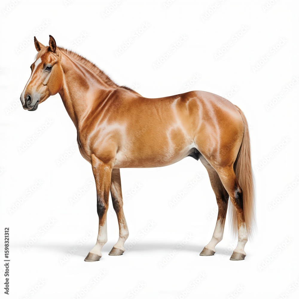 Obraz premium Golden Horse Portrait: A majestic horse exhibits its stunning golden coat in this captivating studio shot, highlighting its strength, grace, and nobility.