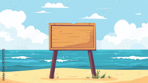 Professional Signboard on Seashore Beachfront for Advertisement Illustration