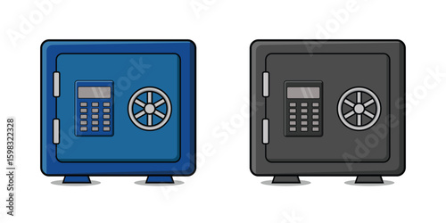 Secure Safe Box Icon. Money Safe box concept. Blue and Black Flat Vector Illustration