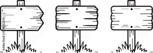 Set of Blank Wooden Direction Signpost Vector Icons